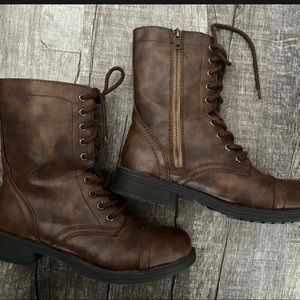 Brash Womens Size 8 1/2 Lace Up Brown Boots Tan stitching high top